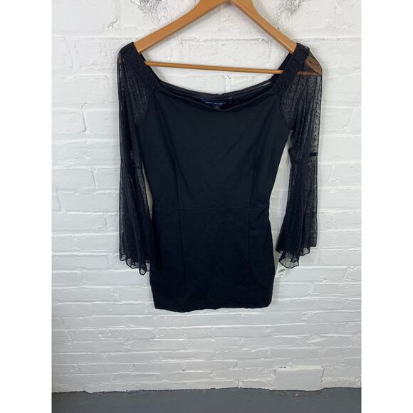 French Connection Women's Lula Mesh Bell Sleeve Mini Dress Black Size S NWT - Picture 4 of 9